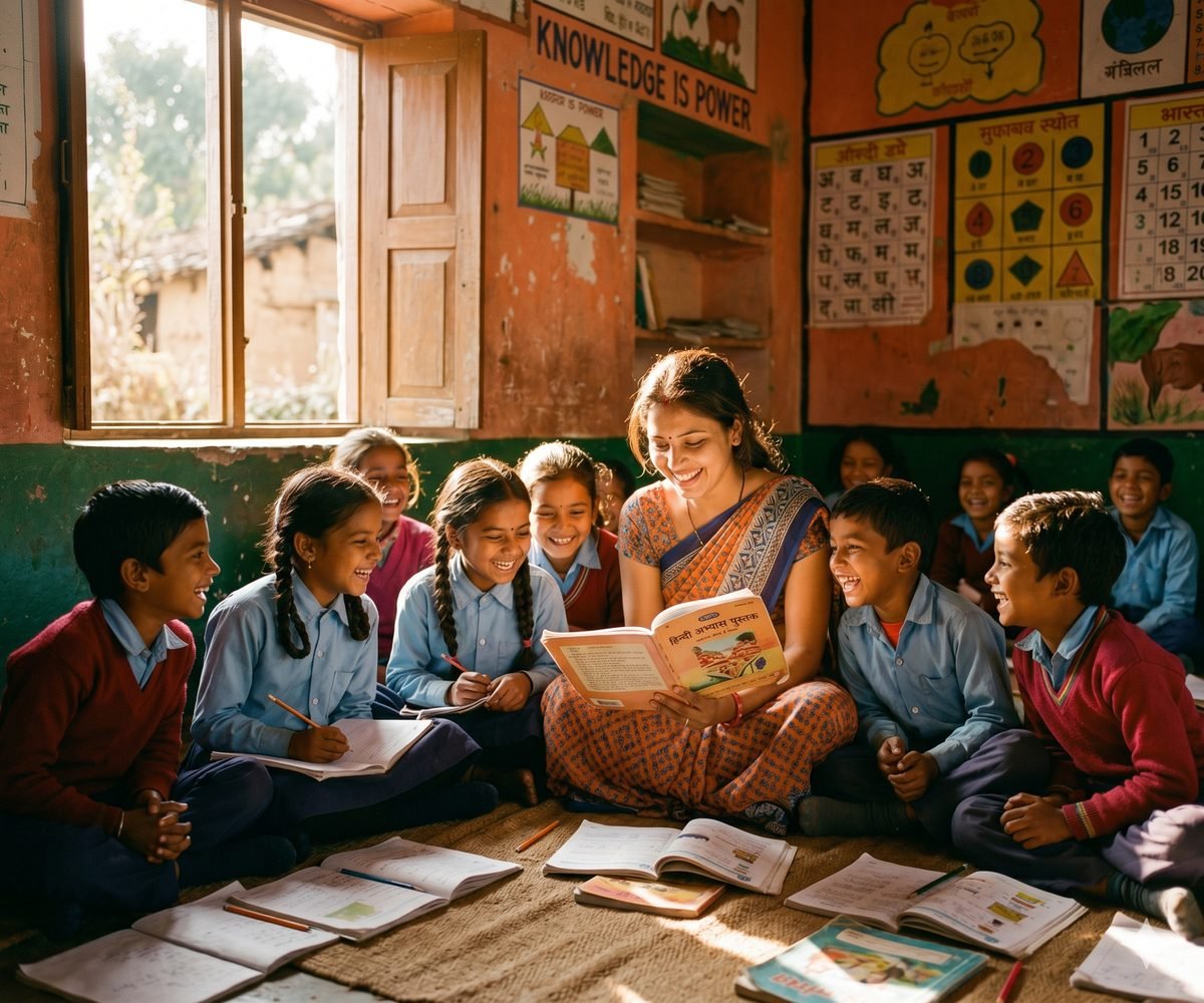 A teacher educating children
